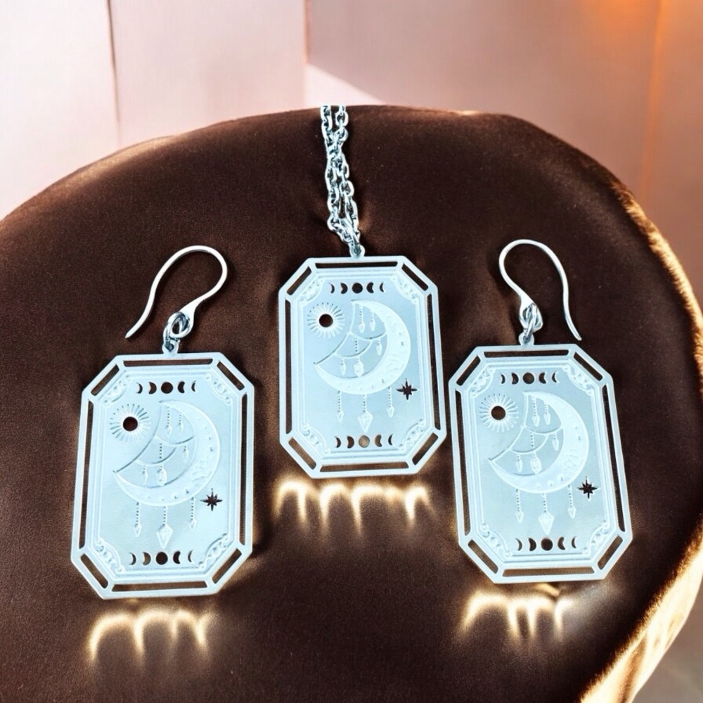 🆕 Unity Laser Cut Necklace and Earrings Set Stainless Steel